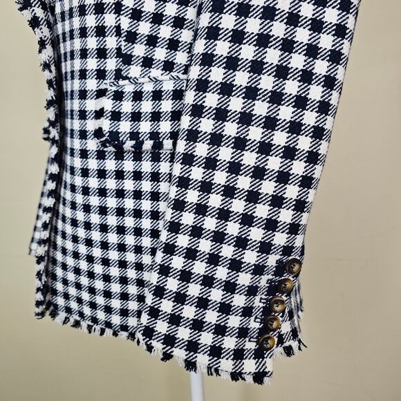 Boden Women's 10 Navy Gingham Cotton Tweed Blazer Raw Edge Fringe NWOT Jacket - Picture 3 of 11